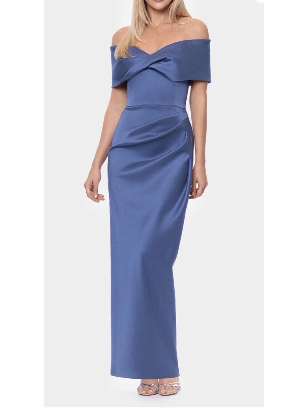 New Betsy & Adam Off the Shoulder Mikado Gown In Dark Slate Size 12 $ 289